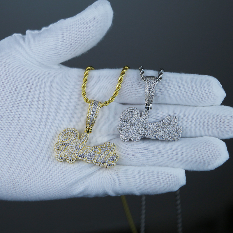 Fashion Men Women Hip Hop Hustle Letter Pendant Necklace Iced Out Bling 5A CZ Cubic Zirconia Necklace Punk Rapper Jewelry