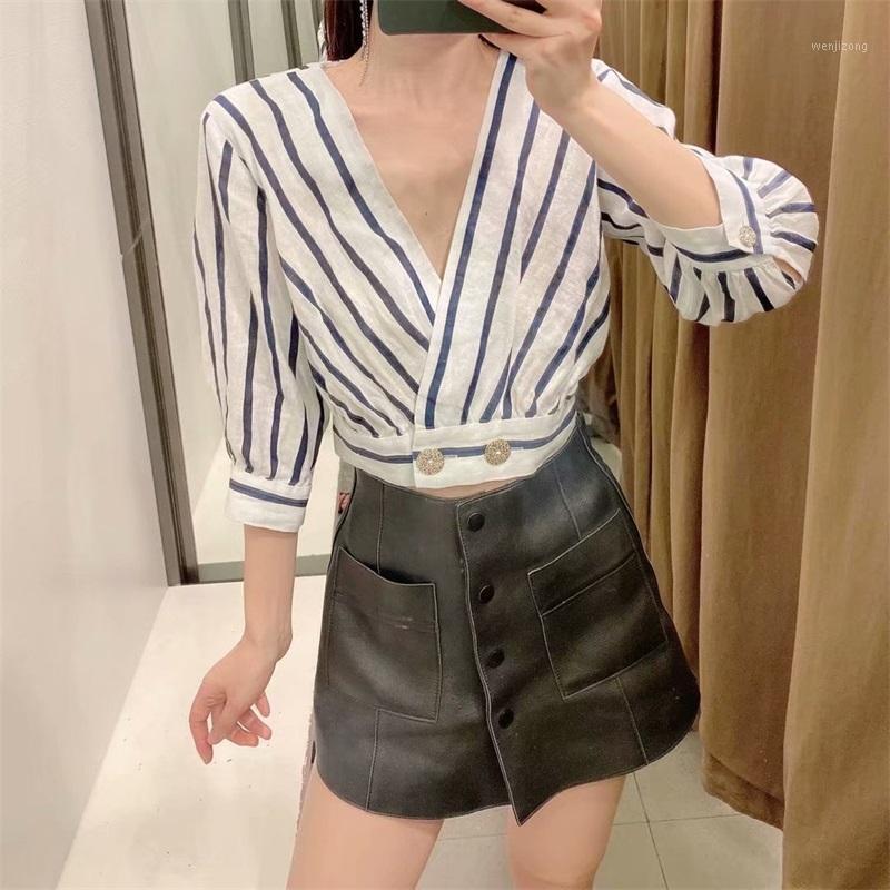 Women's Blouses & Shirts Baldauren Women 2022 Fashion V-Neck Striped Short Shirt Retro Sleeve Back Hem Elastic Streetwear, As picture
Women's Blouses & Shirts Baldauren Women 2022 Fashion V-Neck Striped Short Shirt Retro Sleeve Back Hem Elastic Streetwear, As picture