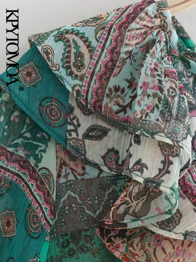Women Fashion With Ruffles Patchwork Printed Midi Dress Vintage Long Sleeve Elastic Waist Female Dresses Vestidos Mujer 220526