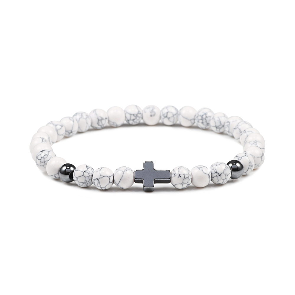 Prayer Men Women Bracelet Hematite Cross 6MM Natural Stone Bead Strand Bracelets Bangle Jesus Yoga Homme Jewelry Gift