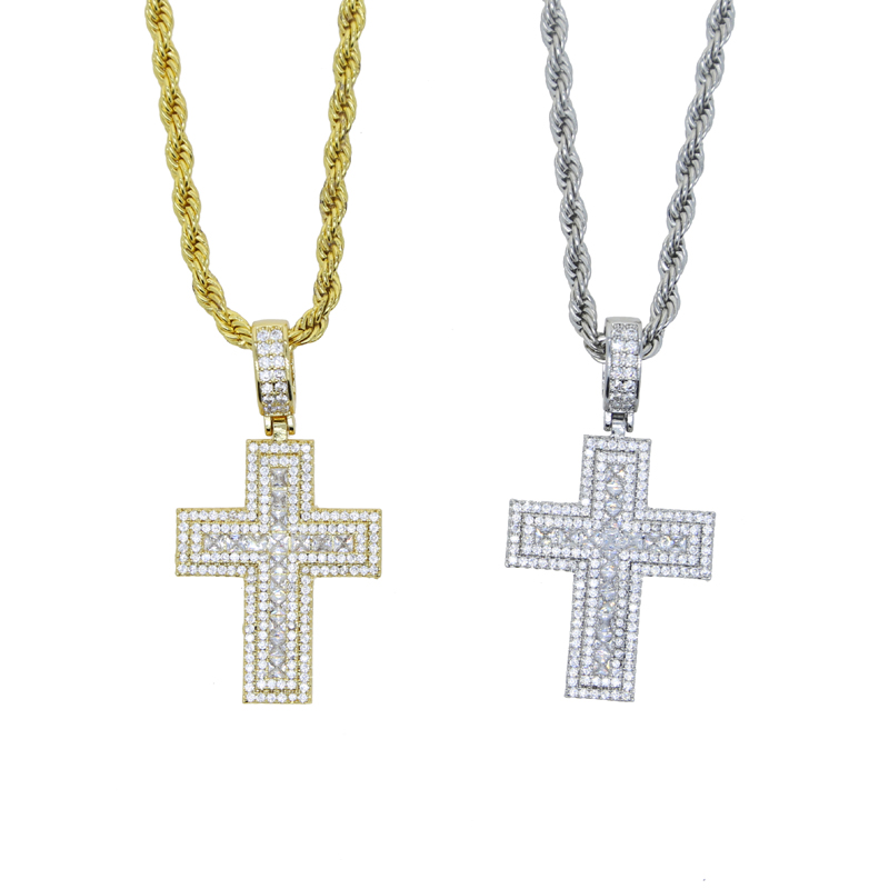 Iced Out Bling Small Cross Pendant Classic Men Women Micro Pave 5A Cubic Zirconia CZ Hip Hop Couple Jewelry