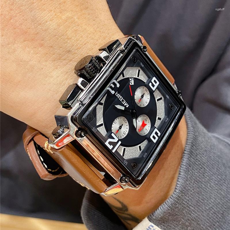 Wristwatches Creative Square MEGIR Men's Leather Strap Army Chronograph Quartz Wrist Watch Sports Watches Men Clock Male Relogios Mascul, Silver
Wristwatches Creative Square MEGIR Men's Leather Strap Army Chronograph Quartz Wrist Watch Sports Watches Men Clock Male Relogios Mascul, Silver