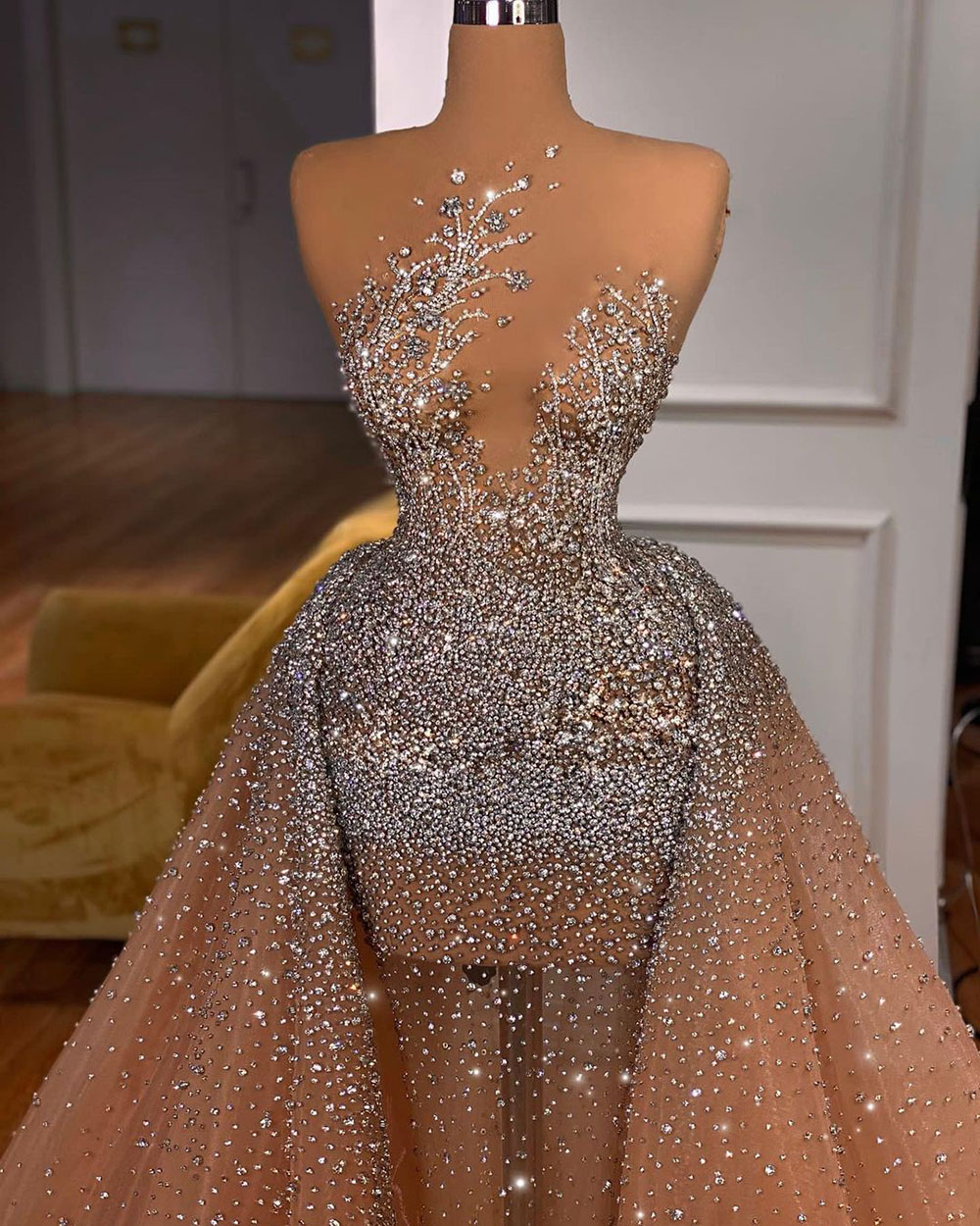 Luxury Mermaid Wedding Dresses With Train Crystal Beads Women Formal Bridal Gowns Custom Made Plus Size