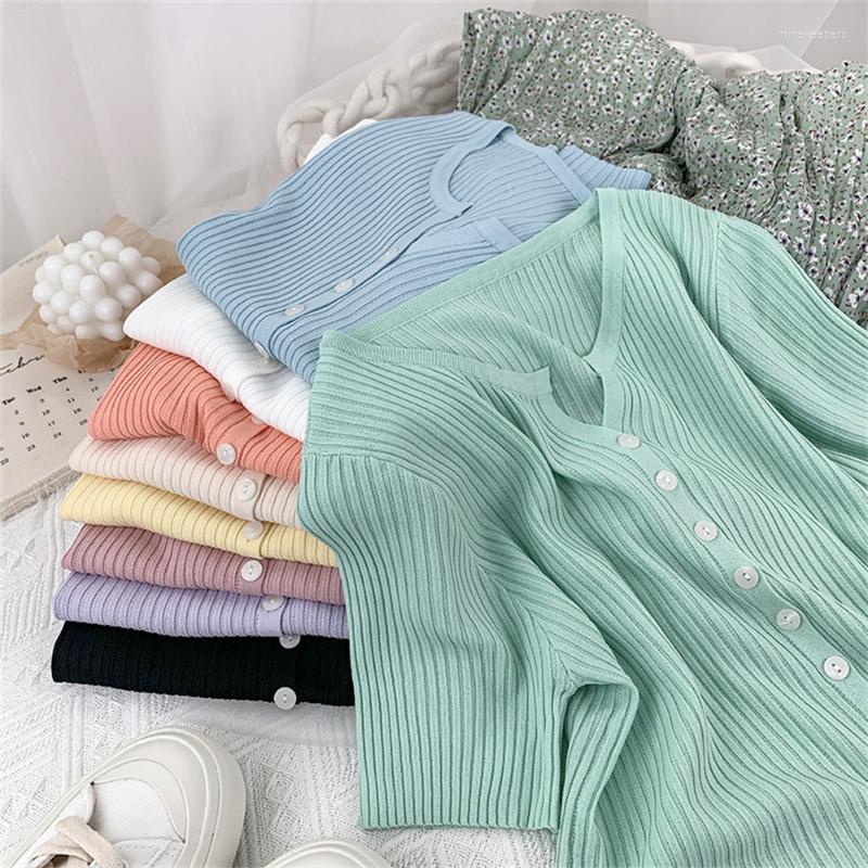 Women's Knits & Tees Korean Style Half-Open Small Collar Ice Silk Knitted Cardigan Women's Summer Short-Sleeved Shirt Foreign Top H2209W, Green
Women's Knits & Tees Korean Style Half-Open Small Collar Ice Silk Knitted Cardigan Women's Summer Short-Sleeved Shirt Foreign Top H2209W, Green