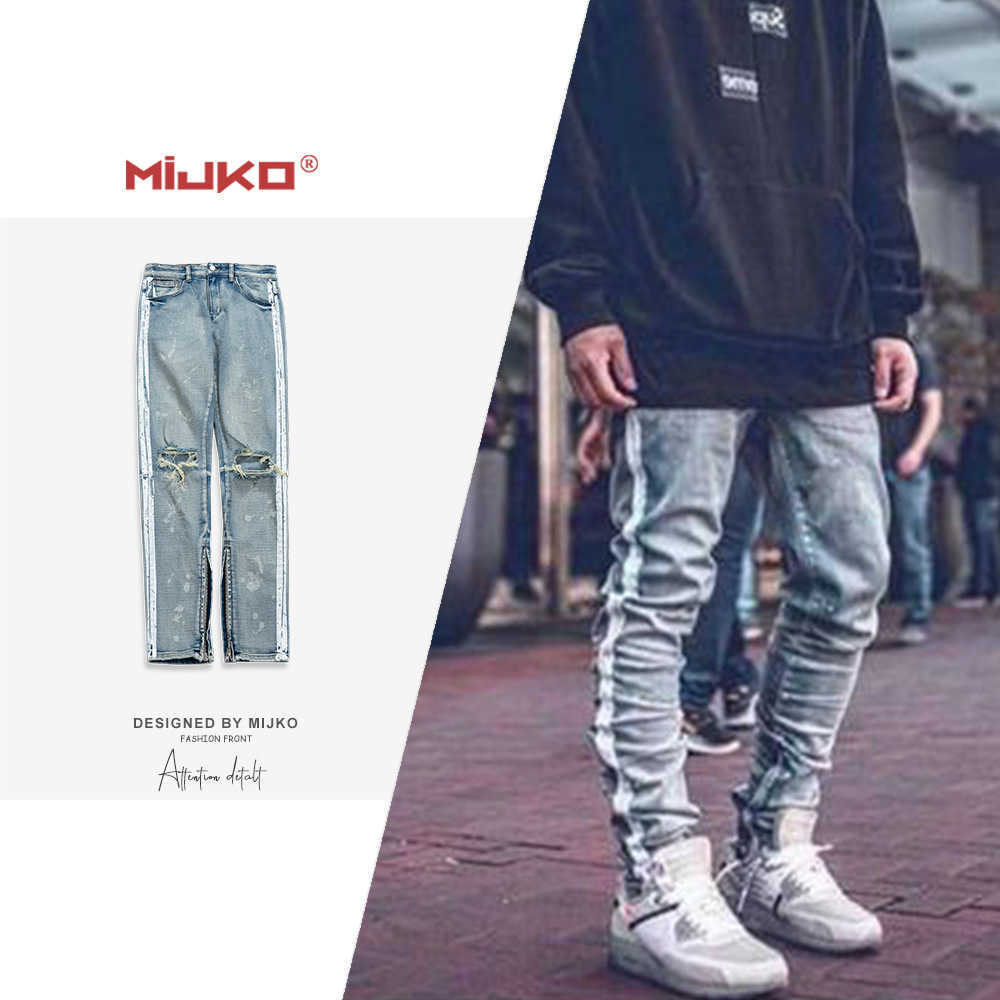 Men's Jeans Mijko men's wear women's autumn and winter new fashion washing water old holes contrast color stitching printed zipper trouser leg jeans, Blue
Men's Jeans Mijko men's wear women's autumn and winter new fashion washing water old holes contrast color stitching printed zipper trouser leg jeans, Blue