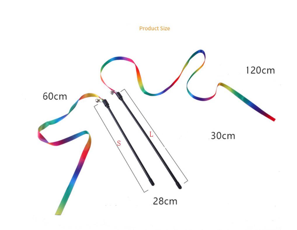 Cat Rainbow Wand Toys Interactive Pet Teaser Catcher Stick String Ribbon Bell Charmer for Kitten Training Exerciser 23.6inch 47inch