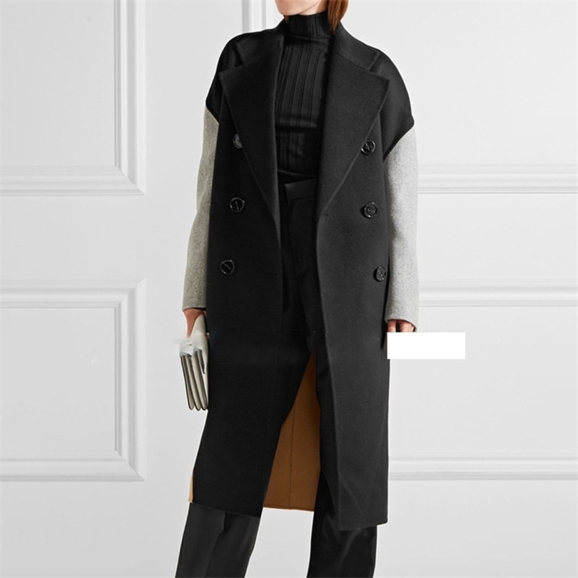LANMREM autumn autumn Fashion New Women Plus Large Block Color Matching Lapel Doublebreasted Cashmere Coat TC818 201112