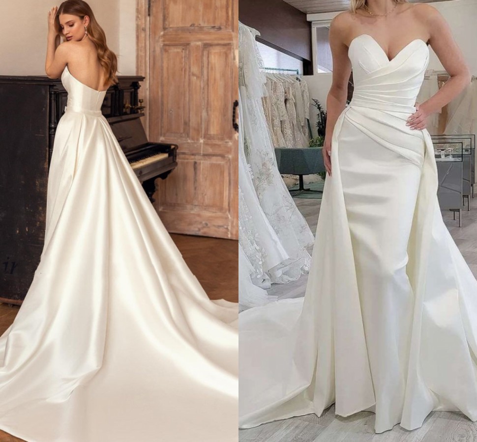 2 Pieces Sweetheart Mermaid Wedding Dresses Satin Removable Skirt Pleats Bride Party Gowns Vestido de Noiva Robe De Mariage