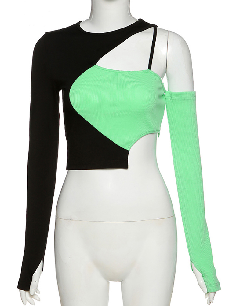 Goth Dark Y2k Punk Patchwork E girl Style T shirts Gothic Color Blocking Hip Hop Hollow Out Backless Top Techwear Streetwear 220728