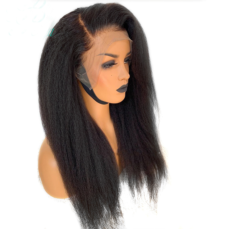 Transparent Yaki Straight Lace Front Wig Pre Plucked Brazilian 13x4 Kinky Straight Synthetic Wigs For Woman Natural Hairline