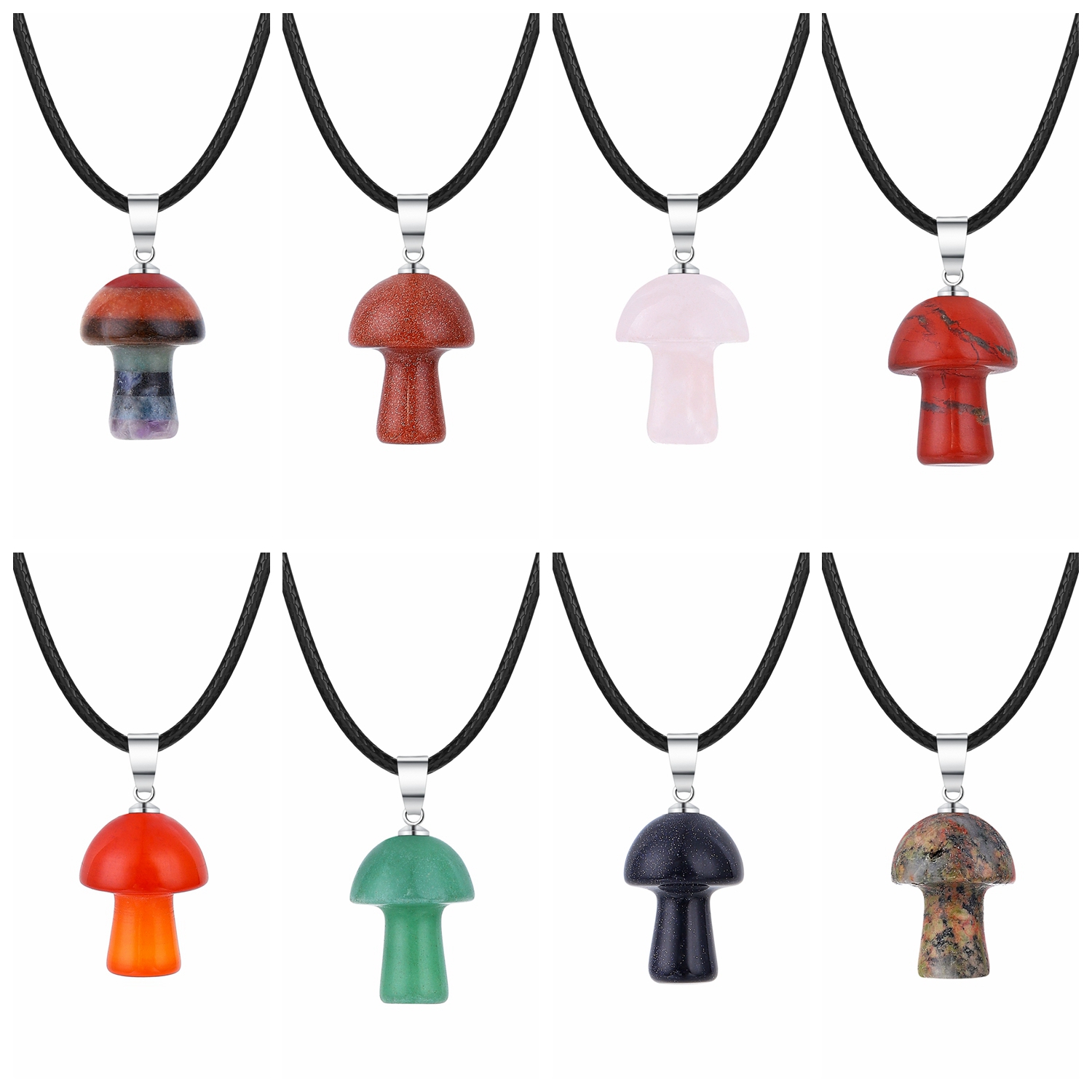 Healing Chakra Gemstone Mushroom Pendant Necklace For Women Men Natural Quartz Crystal Rock Charm Choker Jewelry 45CM Black Leather Cord
Healing Chakra Gemstone Mushroom Pendant Necklace For Women Men Natural Quartz Crystal Rock Charm Choker Jewelry 45CM Black Leather Cord