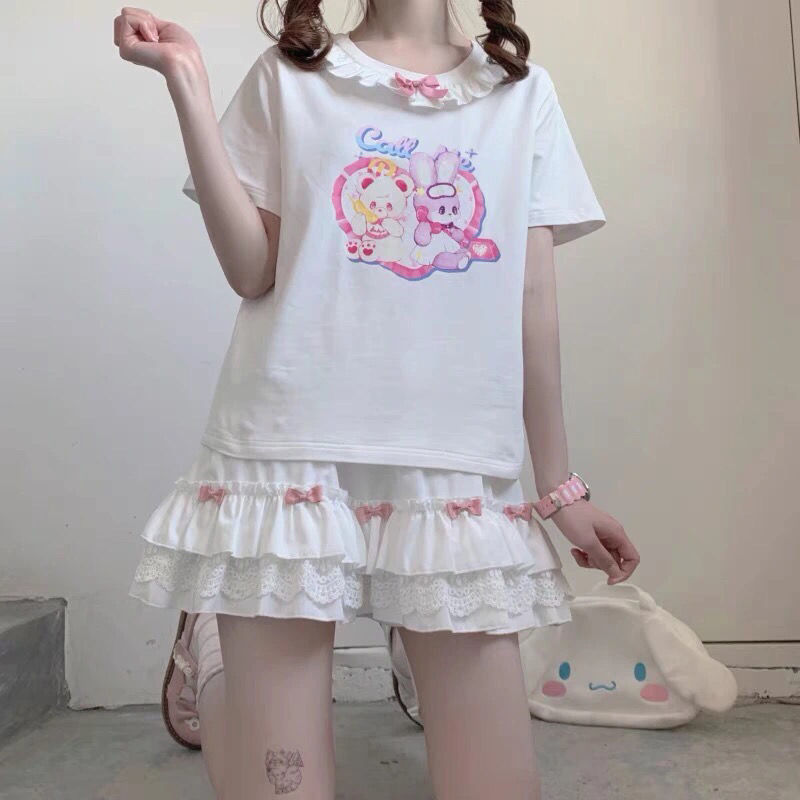 HOUZHOU Kawaii White Mini Skirts Women Harajuku Ruffle Lace Bow Patchwork High Waist Pleated Skirt Japanese Style Soft Girl 220317