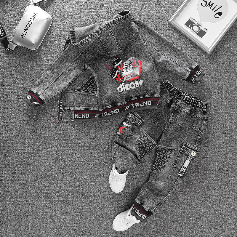 Spring & Autumn Cowboy Child Sets Korean Version Clothes For Teens Kids Boys Two-Piece Denim Coat Casual Jacket 220507