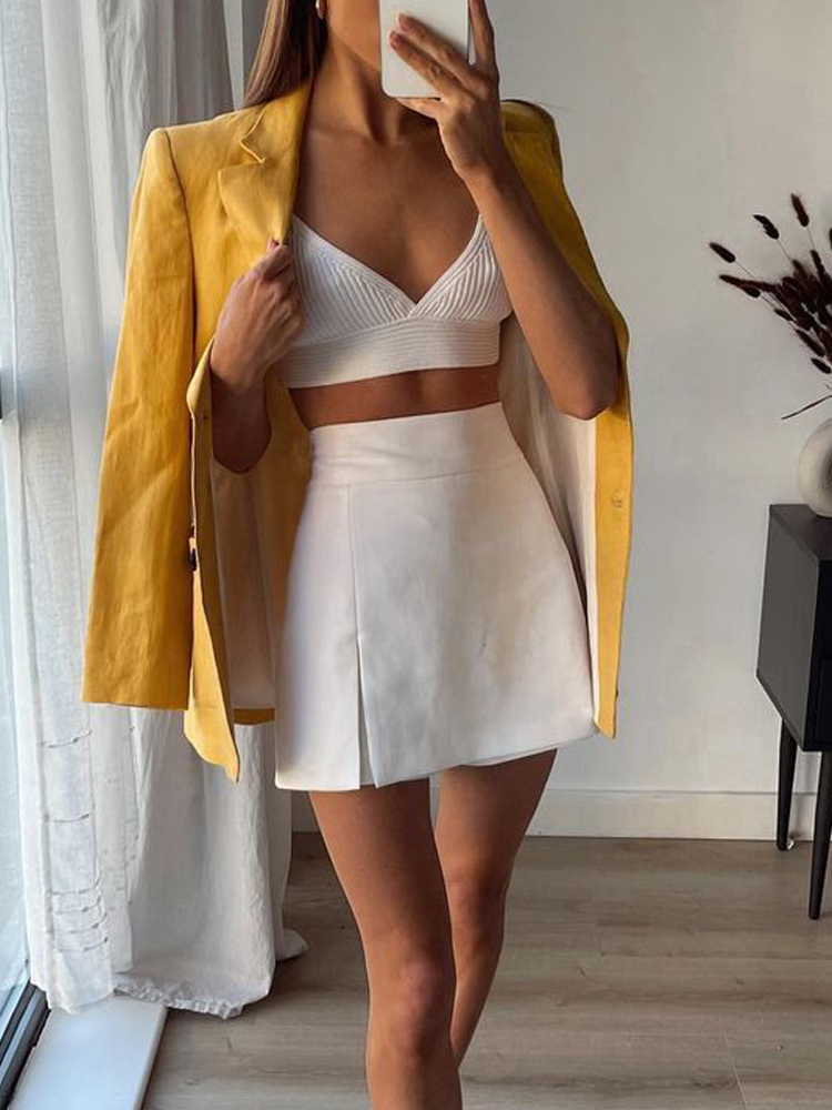 TRAF White High Waist Shorts Women Green Y2K Skirt Woman Summer Office Split Skort Fashion Streetwear for 220622