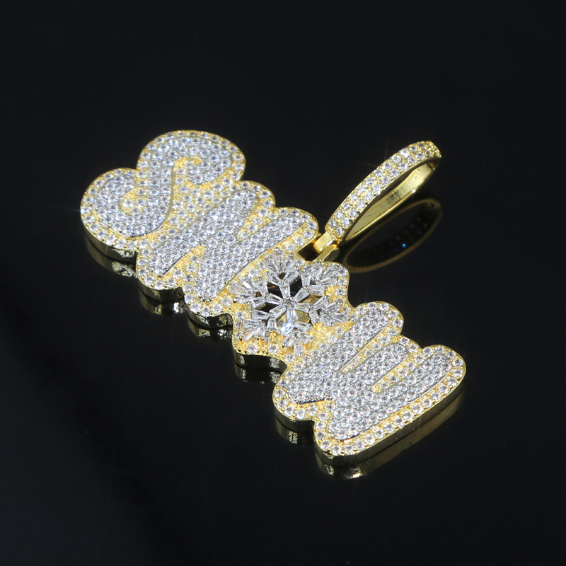 Iced out Letter shape SNOW pendant with rope chain necklace paved 5A white cubic zircon for women men hip hop punk initial jewelry wholesale
