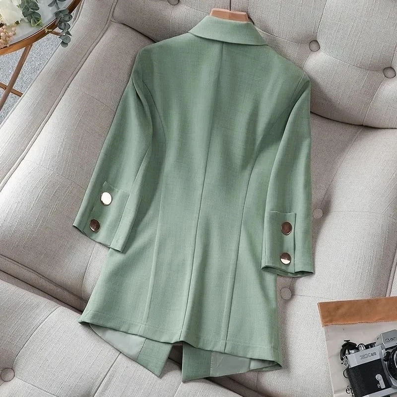 Summer Solid Color Elegant Green Blazer Casual Thin Women Jacket Women's Korean Style V-neck Office Lady Suit Coat 220802