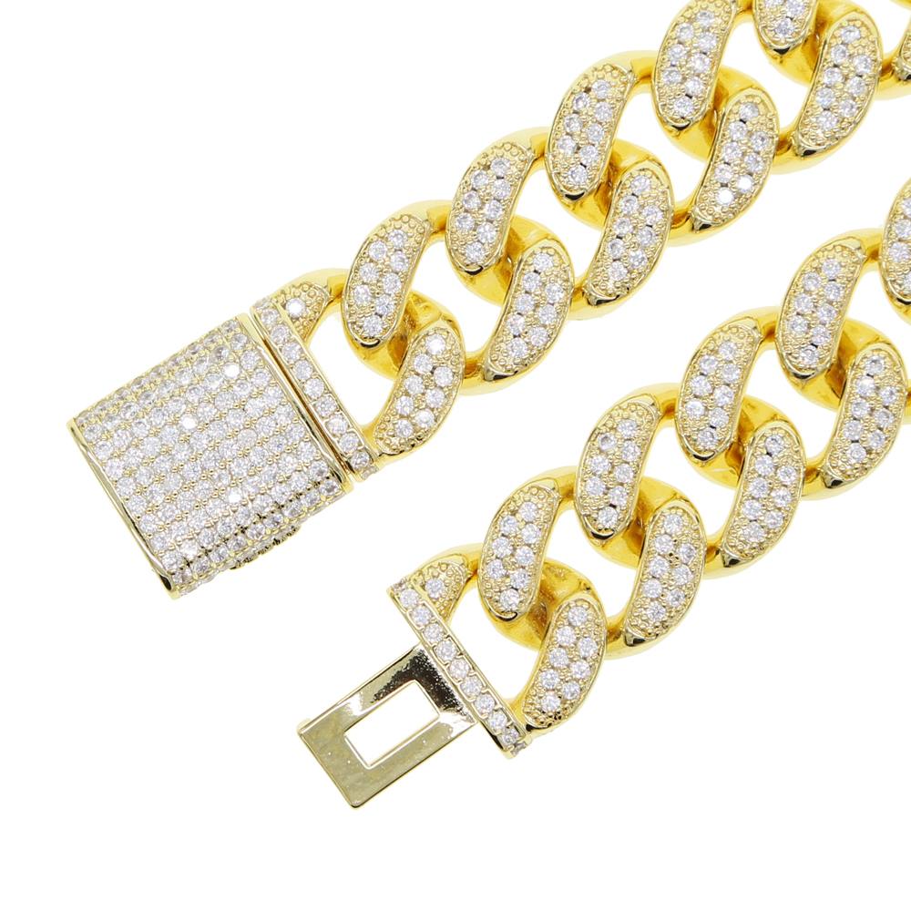 Iced Out Cuban Chain Bracelet, 16MM, Micro Pave CZ, Gold/Sier, Hip Hop Jewelry