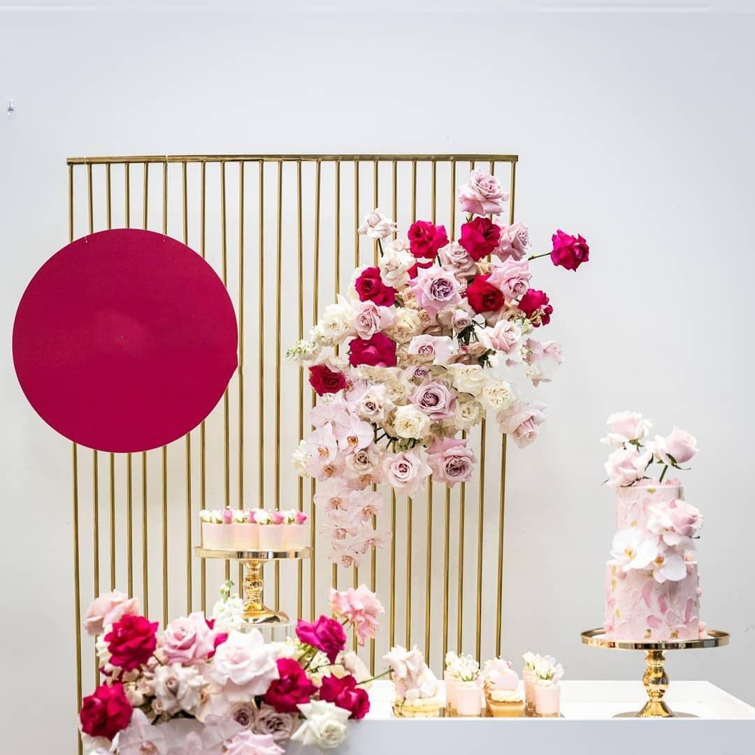 Grand Event Backdrops Dessert Floral Display Wedding Decoration gold Metal Plinth Table Background Arch Party Birthday Stage Cake Crafts Balloons Hold