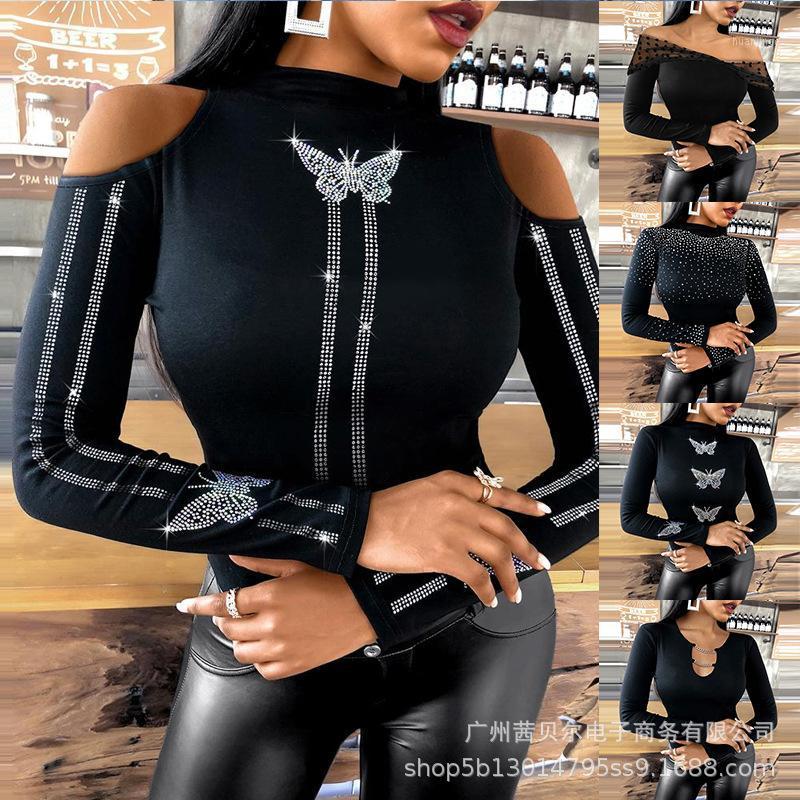 Spring Strapless Rivet Chain Butterfly Diamond Long Sleeve Shirt V-neck Street Style Temperament Communte Women' Blouses & Shirts, Black
Spring Strapless Rivet Chain Butterfly Diamond Long Sleeve Shirt V-neck Street Style Temperament Communte Women' Blouses & Shirts, Black