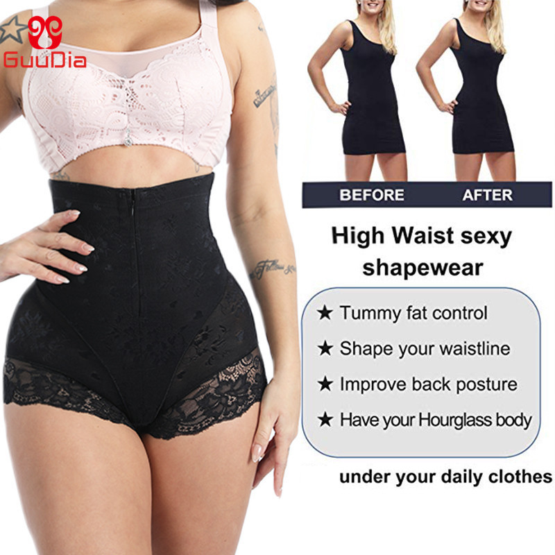 GUUDIA Shaper Panties Sexy Lace Shapers Body Shaper with Zipper Double Control Panties Women Shapewear Sexy Lace Waist Trainer 220623