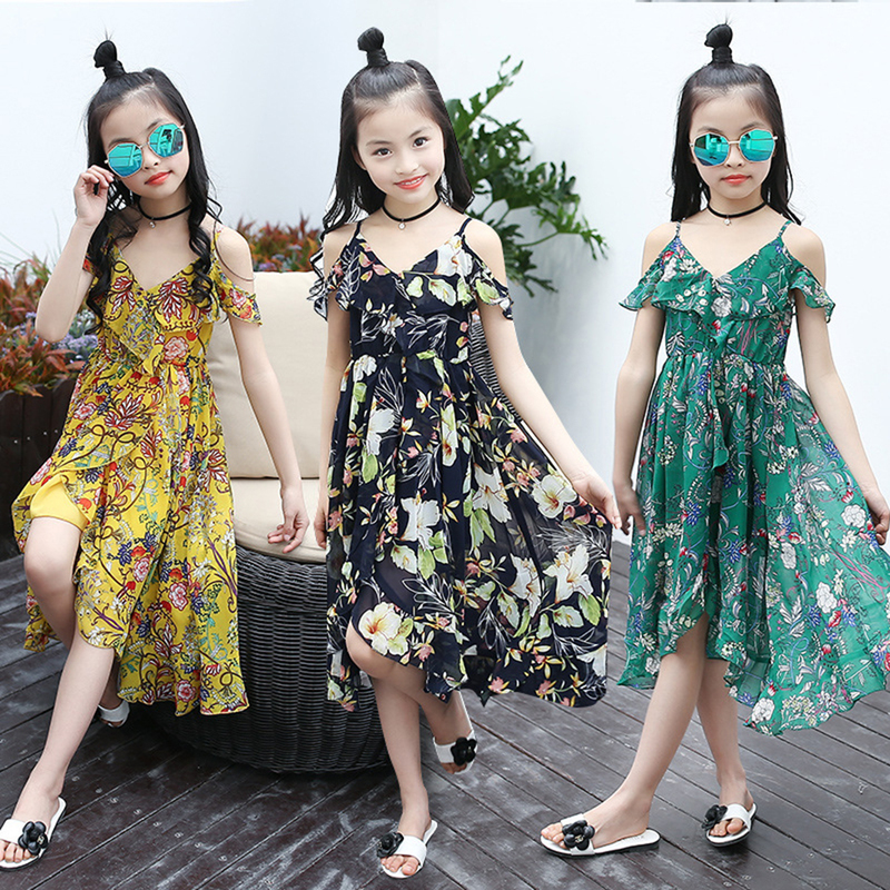 Aixinghao Girls Dress Bohemian Summer Dress For Girls Casual Girls Beach Sundress Teenage Kids Teen Clothes 6 8 10 12 Year 220707
