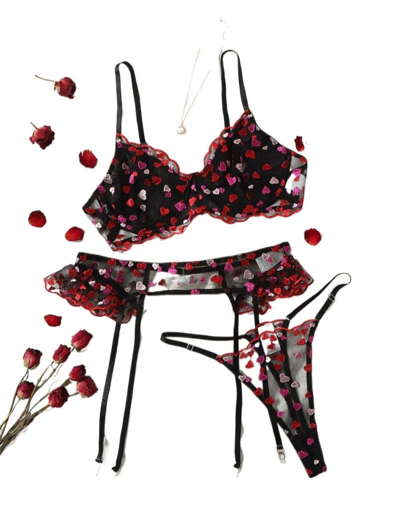 Women's Plus Size Underwear 3pack Heart Embroidered Mesh Underwire Garter Lingerie Set M6ch#Women's, Black
Women's Plus Size Underwear 3pack Heart Embroidered Mesh Underwire Garter Lingerie Set M6ch#Women's, Black