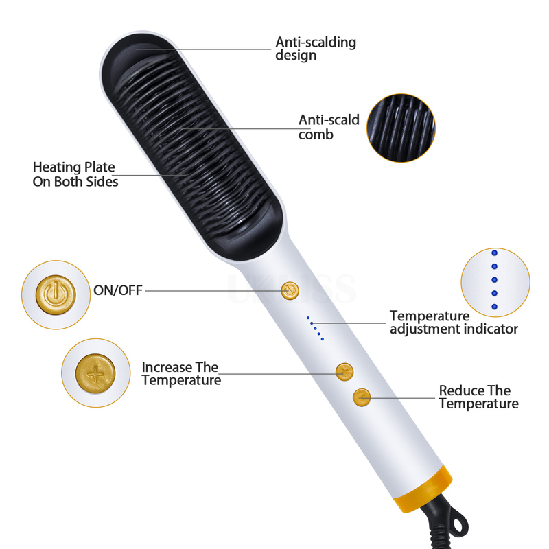 Multifunctional Hair Straightener Brush Men Beard Straightener Ceramic Comb Anti-Scald Hair Curler Iron Smoothing Hairbrush 220623