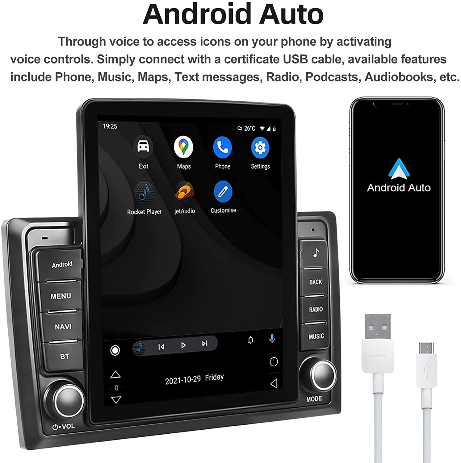 10'' Touch Screen Carplay Android Auto Monitor Car DVD Stereo Video Player Double Din GPS Navigation With 2.5D Tempered Glass Mirror Bluetoo