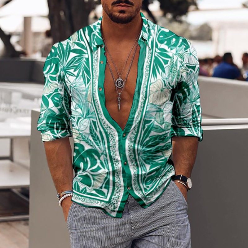 Vintage Floral Printed Casual Shirt Men Spring Summer Slim Long Sleeve Beach Shirts Fashion Mens Buttoned Lapel Tops Streetwear 220322