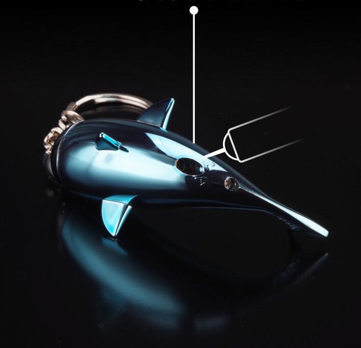 Newest Dolphin Shaped Fire Lighter Keychain Ring Inflatable No Gas Metal Cigar Butane Cigarette Flame Lighters Smoking Tool Home Decorative W260202