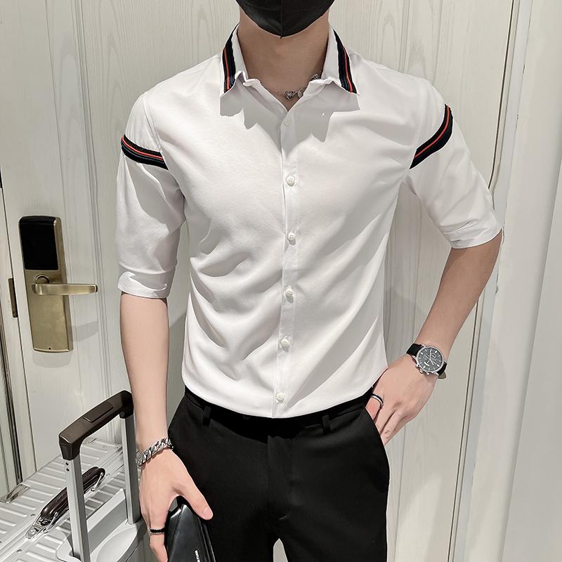 Men's Casual Shirts Summer Striped Webbing Design Mens Half Sleeve Shirt Fashion Korean Slim Fit Social Dress Chemise StreetwearMen's, White
Men's Casual Shirts Summer Striped Webbing Design Mens Half Sleeve Shirt Fashion Korean Slim Fit Social Dress Chemise StreetwearMen's, White
