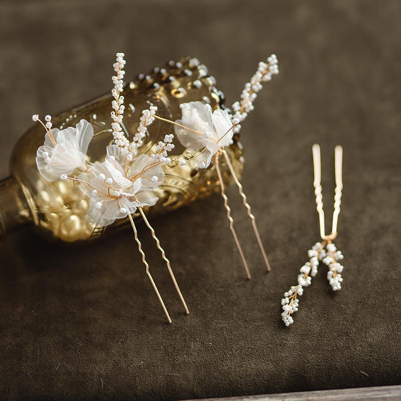 Bridal Jewelry Flower Floral Headpieces Headdress Pearl Hair Clips Pins Women Girl Bridesmaids Hairpin Bride Wedding Accessories 0615