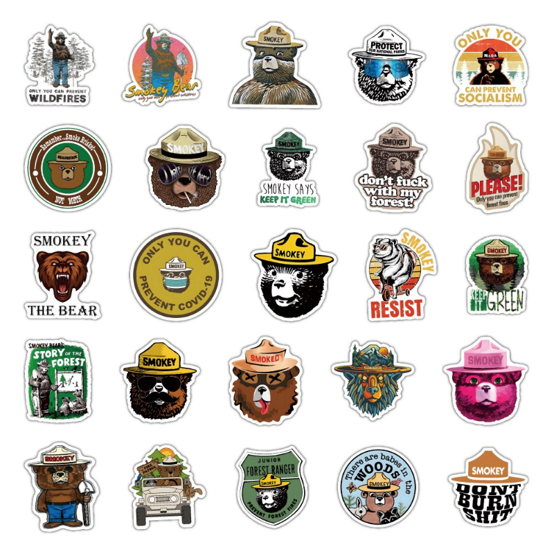 50Pcs Cartoon Smokey Bear Sticker Funny Lucky Bear Graffiti Kids Motorcycle Bicycle Decals