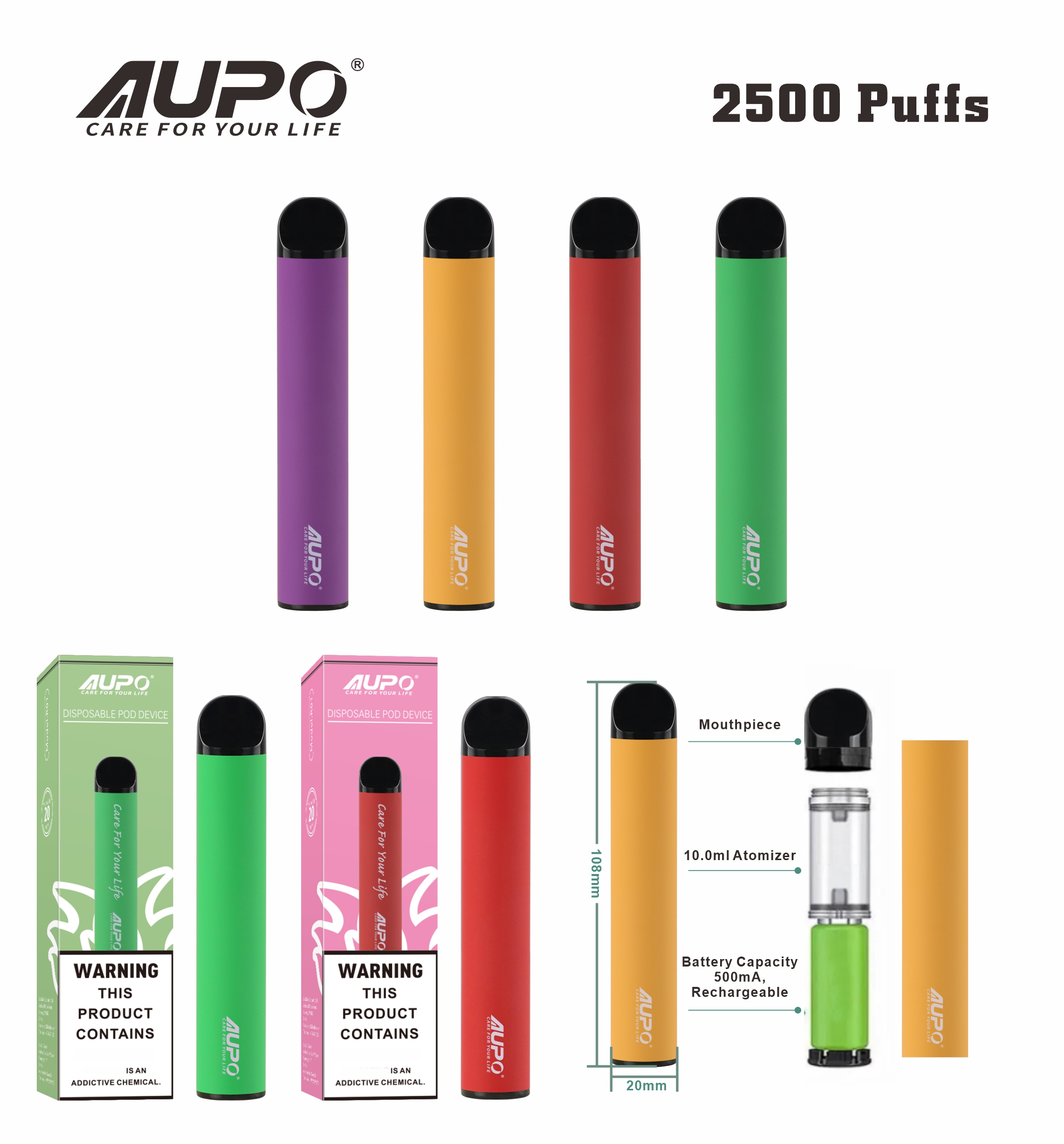2500 Puffs Disposable cigarette Vape Device 500mah Rechargeable Battery 50mg 10ml Cartridge Starter Kit Disposable Electronic Cigarettes
2500 Puffs Disposable cigarette Vape Device 500mah Rechargeable Battery 50mg 10ml Cartridge Starter Kit Disposable Electronic Cigarettes