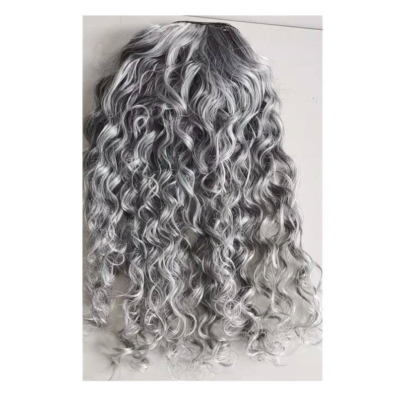 Fabulous silver grey ponytail real hair extension custom women topper hairpiece drawstring clip in human for black women softly 1pcs