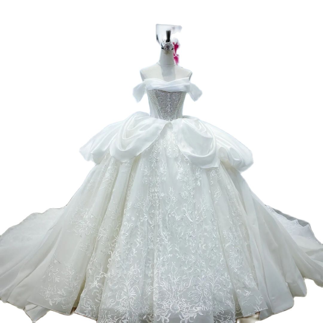 Gorgeous Ball Gown Wedding Dresses Off Shoulder Lace Appliques Vestido De Noiva Sparkling Beading Tulle Bridal Dress