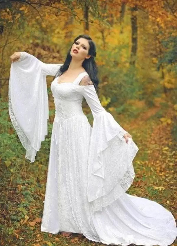 Fantasy Fairy Medieval Wedding Dresses Lace Up Custom Made Off the Shoulder Long Sleeves Court Train Full Lace Bridal Gowns High Quality