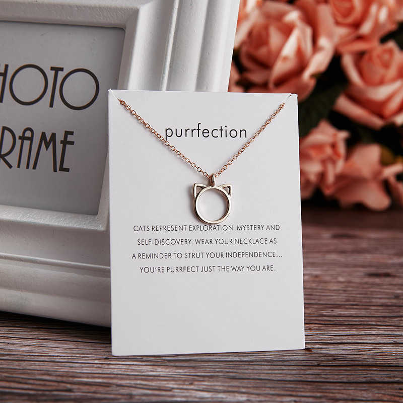 Color Charm Wings Women Gold Necklace Pendant Metal Chain Feather Cat Circle Choker Jewelry Gift Card Women Girls