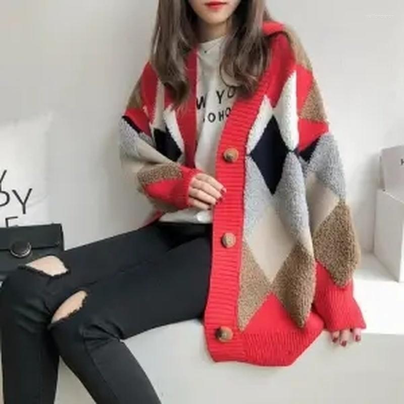 Women' Knits & Tees Spring Autumn Raglan Sleeve Button Preppy Young Style Striped Single Breasted Diamond Plaid Cardigan Women Blouses Swea, Ivory 
Women' Knits & Tees Spring Autumn Raglan Sleeve Button Preppy Young Style Striped Single Breasted Diamond Plaid Cardigan Women Blouses Swea, Ivory