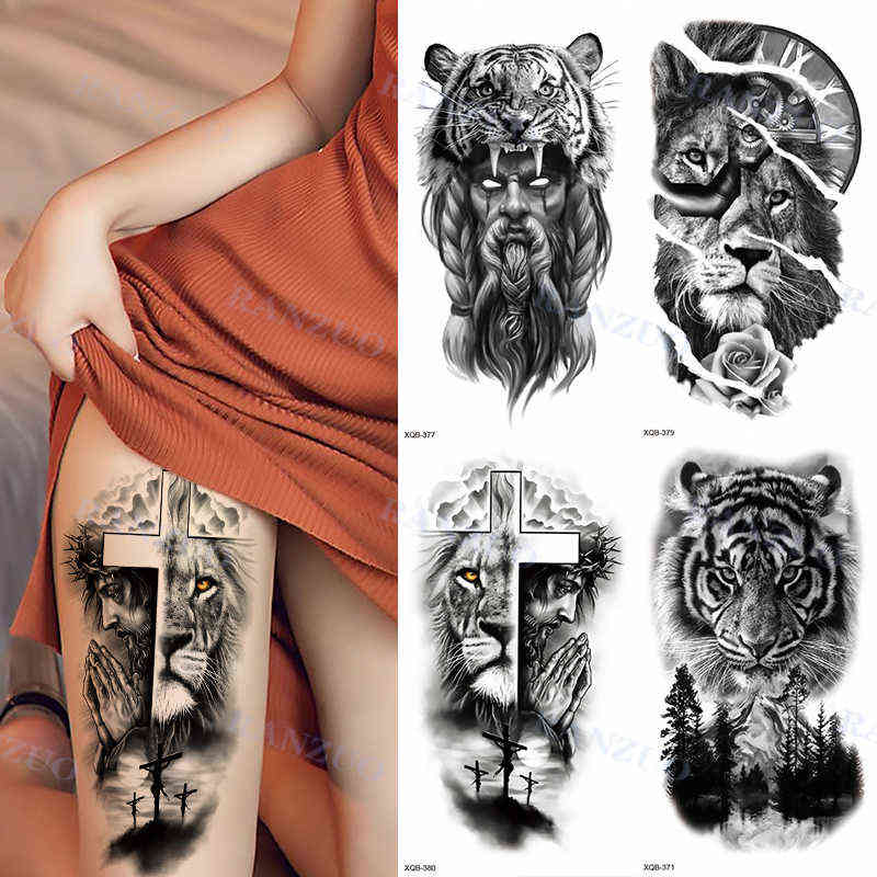 NXY Temporary Tattoo Waterproof Sticker Big Tiger Lion Wolf Rose Arm Hipster Man Woman Body Art Tatuajes 0330