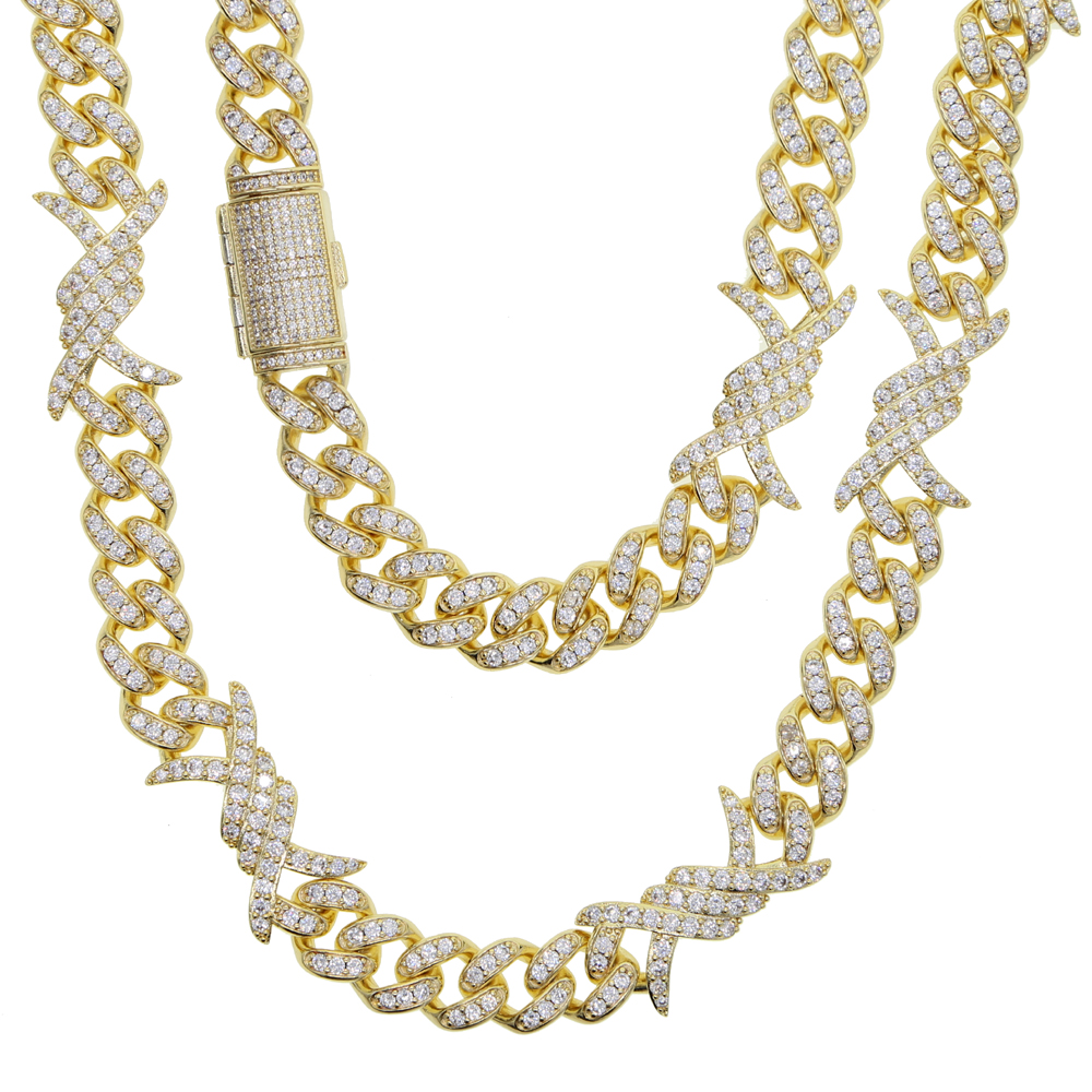Barbed wire cuban link chain necklace for men micro pave 5A cz iced out bling hip hop men boy jewelry