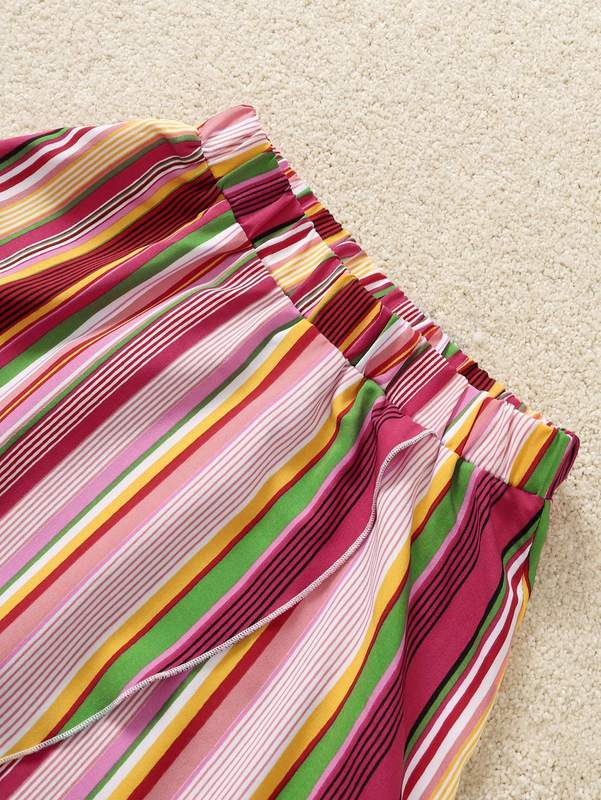 Girls Vertical Striped Cami Top & Wrap Hem Skirt SHE