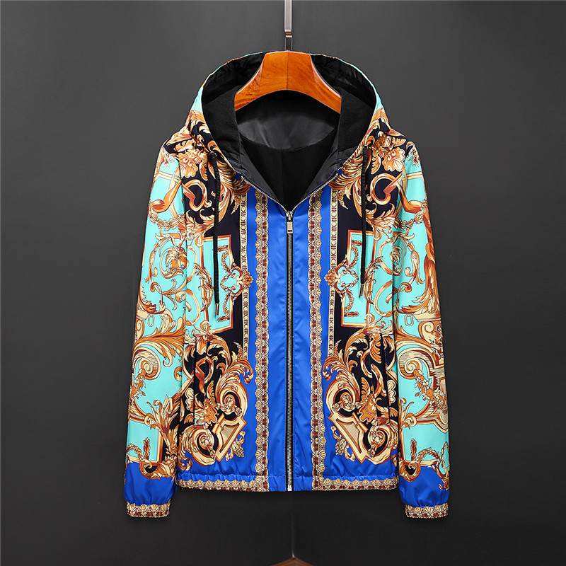 Mens Brand Hoodie Jacket Luxury Gold Print Bomber Jacket Men 2021 Royal Men Casual Coats Windbreaker Clothes Streetwear Social