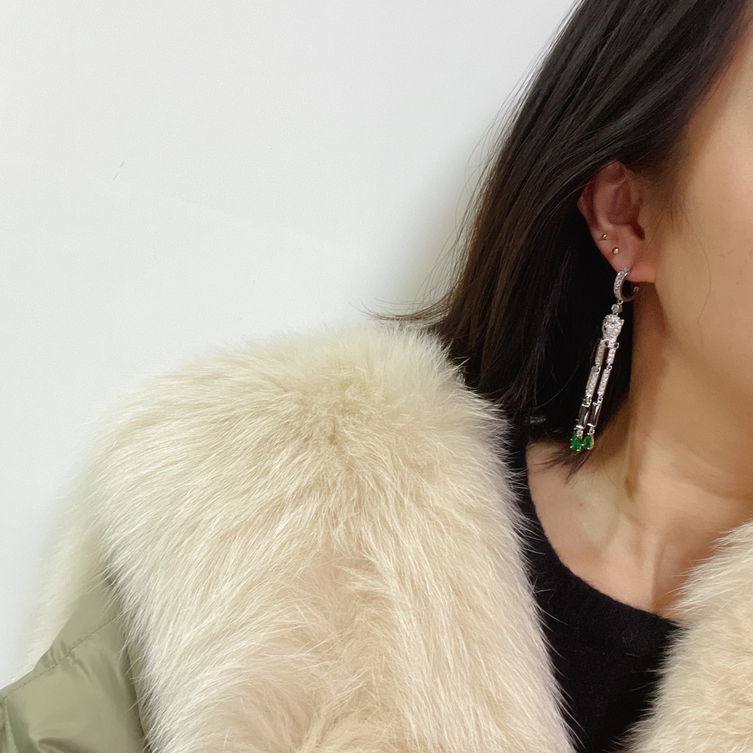 Brand Classic Green Zircon Jewelry Tassels Leopard Water Drop Earrings Women Panthere Earring Full Diamond Panther Earrings