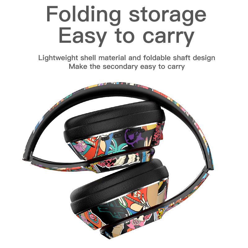 bluetooth Headphones cool graffiti LED light-emitting headphones can be inserted into the card mobile computer universal