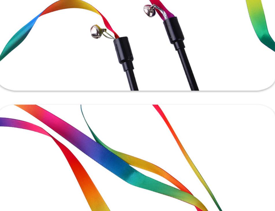 Cat Rainbow Wand Toys Interactive Pet Teaser Catcher Stick String Ribbon Bell Charmer for Kitten Training Exerciser 23.6inch 47inch