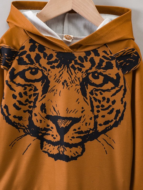 Toddler Boys Leopard Print Raglan Sleeve Hoodie SHE