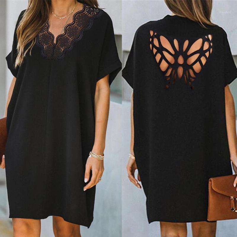 Casual Dresses Women' Summer T Shirt Dress Sexy Backless Lace V Neck Butterfly Hollow Out Sundress Loose Short Sleeve For Women Vestidos, Black
Casual Dresses Women' Summer T Shirt Dress Sexy Backless Lace V Neck Butterfly Hollow Out Sundress Loose Short Sleeve For Women Vestidos, Black