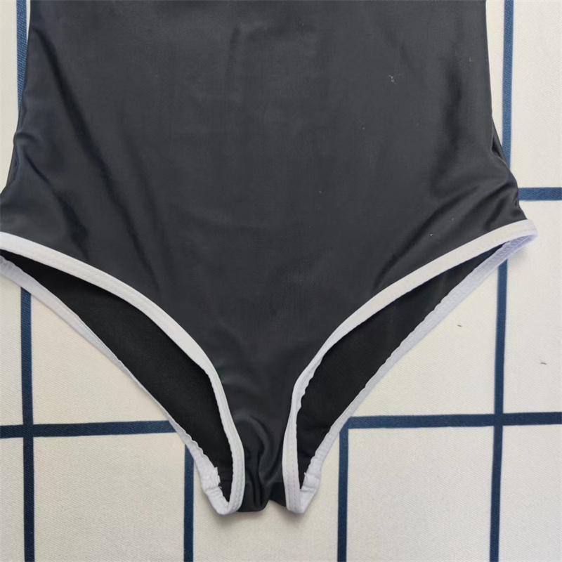 2025--Lady Swimsuit Solid Bikini Set One-piece Swimwear Letters Wth Pads Ladies Bathing Suit Summer Trave Swimming Black White Color