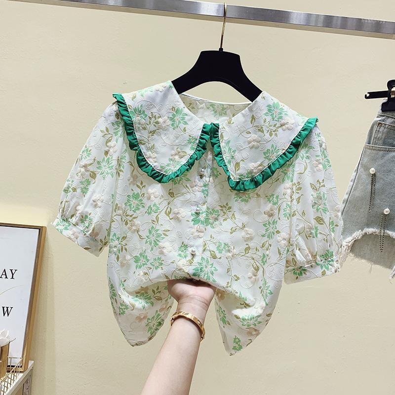Women' Blouses & Shirts Sweet Style Flower Embroidery Women Summer 2022 Turn-Down Collar Short-Sleeved Loose Elegant Female Outwear Tops, Green
Women' Blouses & Shirts Sweet Style Flower Embroidery Women Summer 2022 Turn-Down Collar Short-Sleeved Loose Elegant Female Outwear Tops, Green